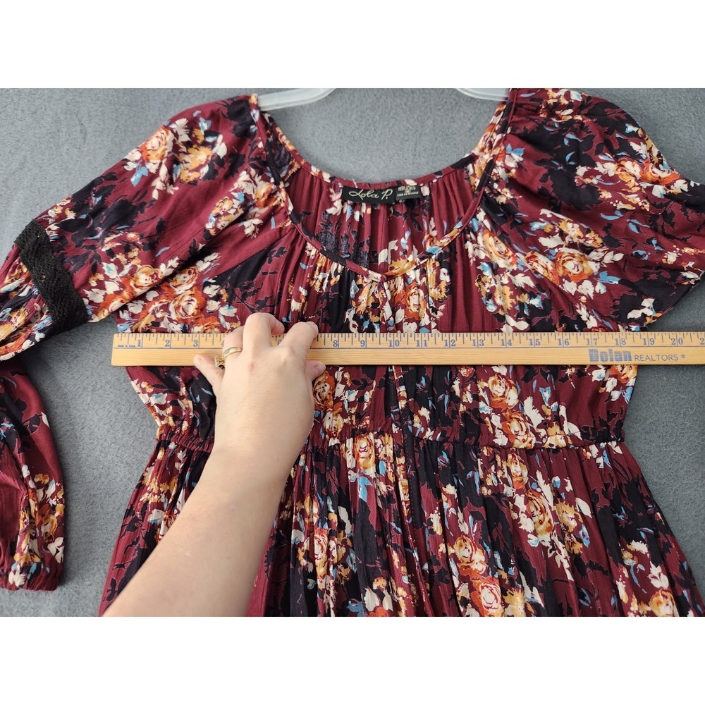 Lola P. Dress Womens Sz M Rayon Flowy Sleeves Boho Bohemian Peasant Cottage NWOT - Picture 8 of 11